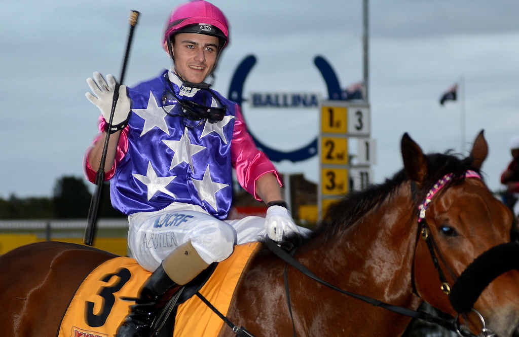 BIG WIN: Apprentice Ashley Butler returns to scale after riding Playitstraightto a win in the $50,000 Ballina Cup yesterday. BIG WIN: Apprentice Ashley Butler returns to scale after riding Playitstraightto a win in the $50,000 Ballina Cup yesterday.